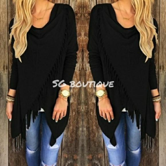 🆕⭐Fall trend⭐Black fringe wrap cardigan sweater - Picture 3 of 4
